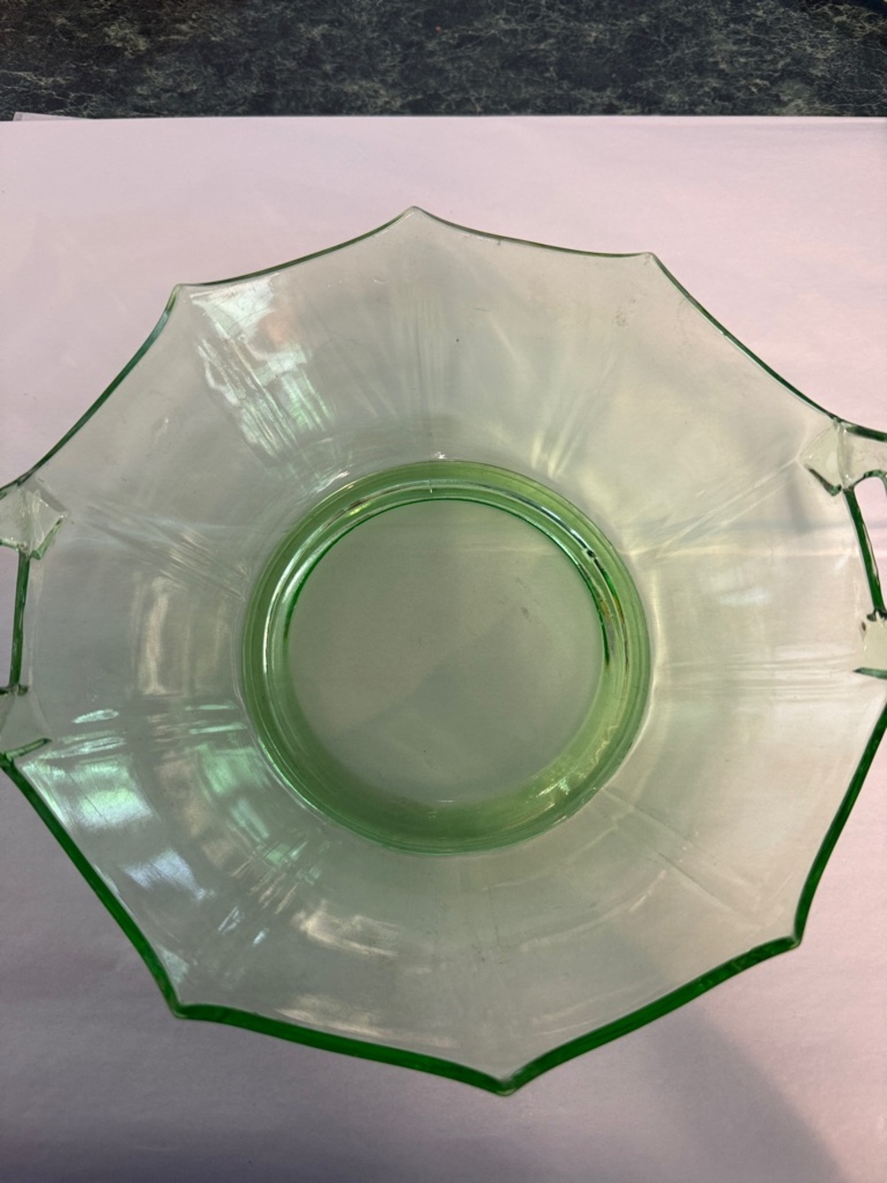 VTG Uranium Fostoria Fairfax Handled Bowl Green Vaseline Depression Glass 9”